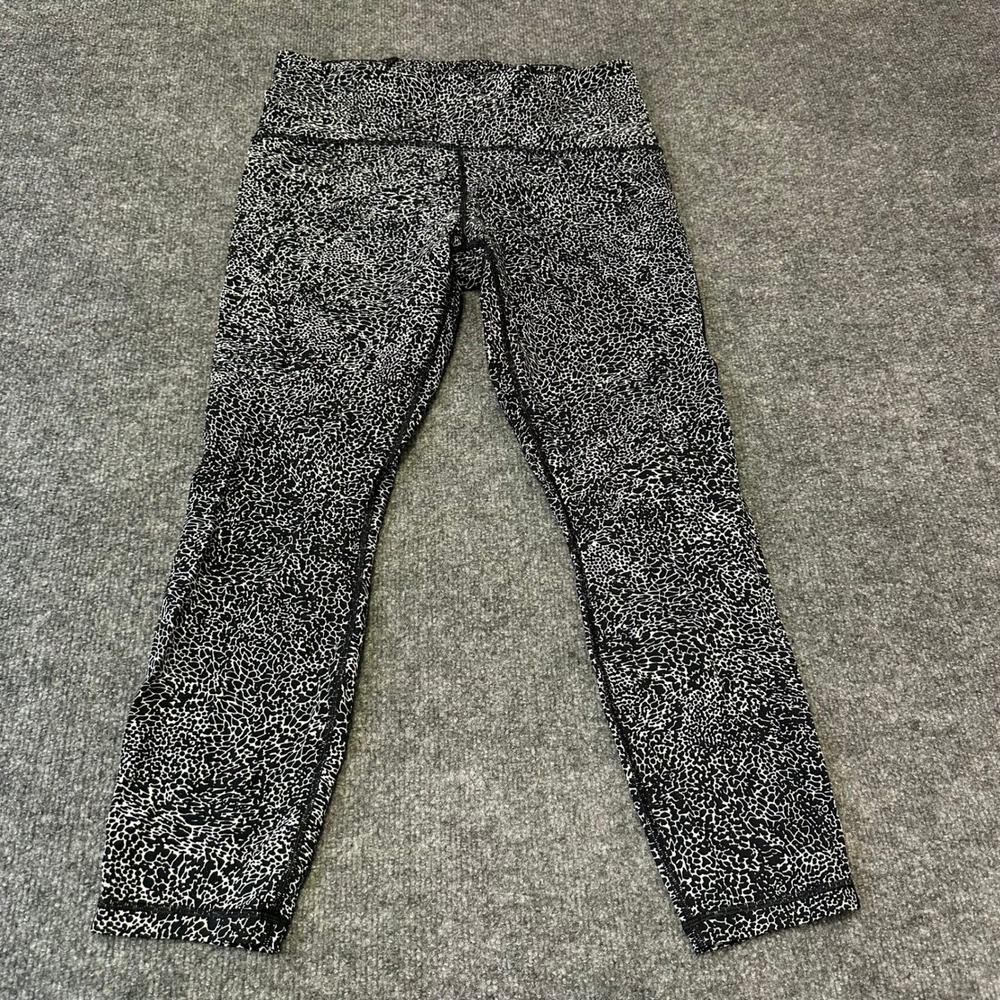 Lululemon Leggings Womens Size 12 Black White Pebble Print Mesh Crop Yoga Pants